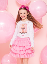 Saia Short Babados Tule Brilho Barbie