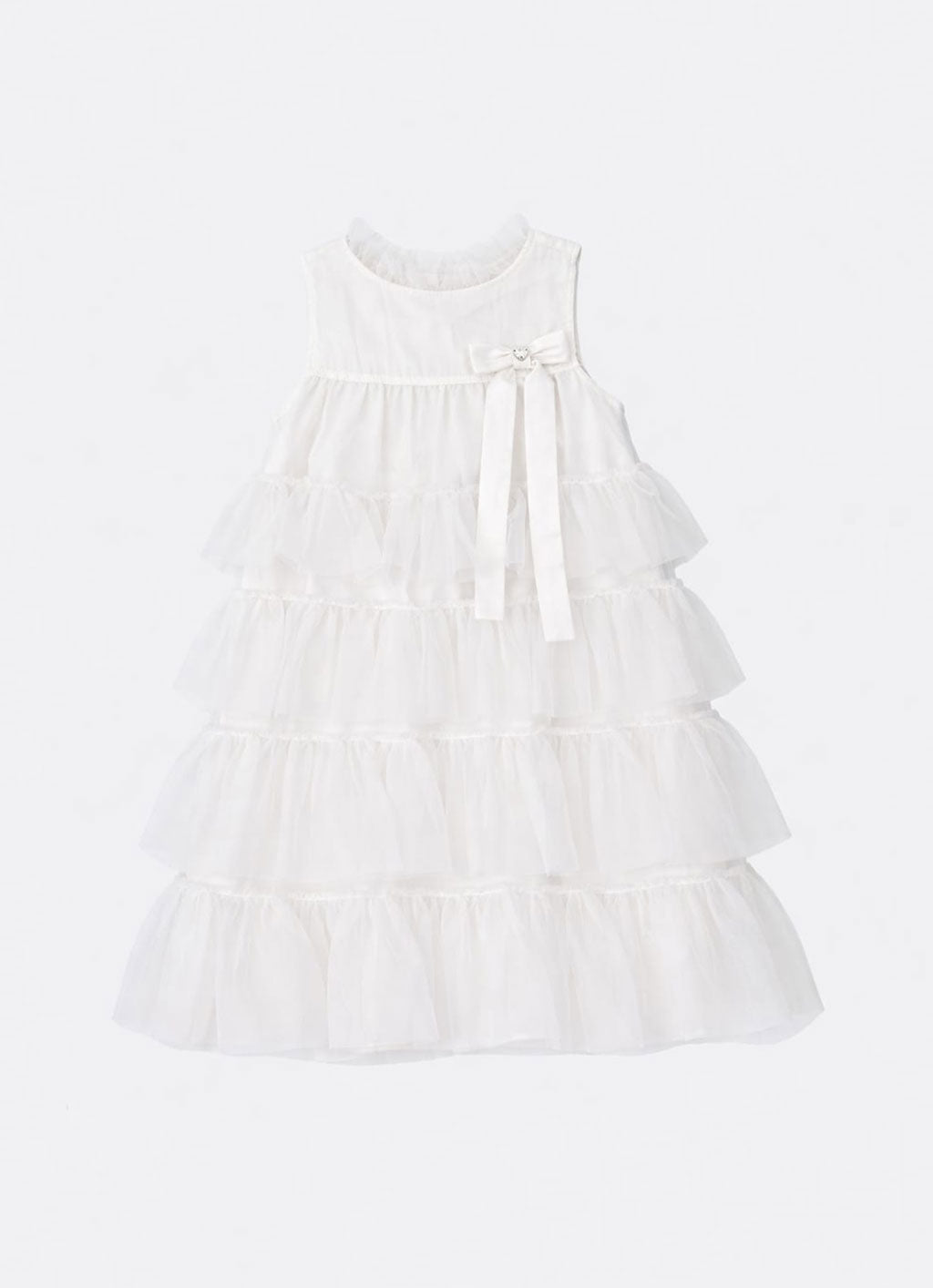 Vestido Tule Camadas Babado Laço