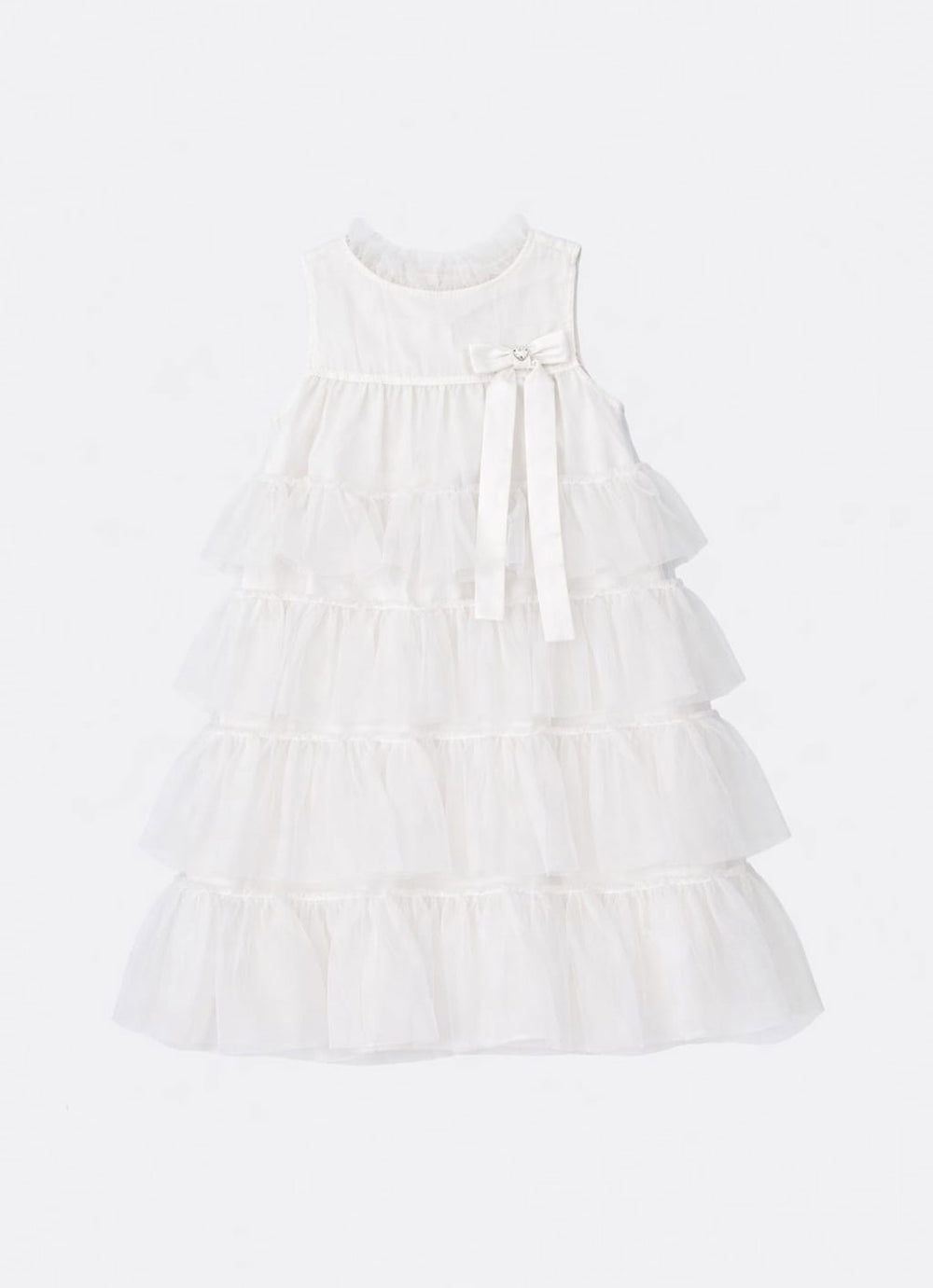 Vestido Tule Camadas Babado Laço