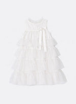 Vestido Tule Camadas Babado Laço