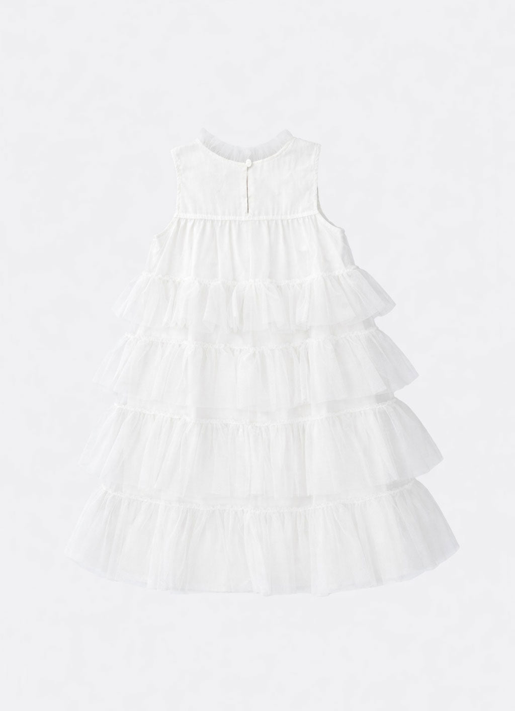 Vestido Tule Camadas Babado Laço