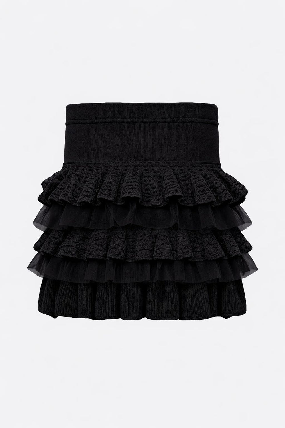 Saia Tricot Babados Renda e Tule