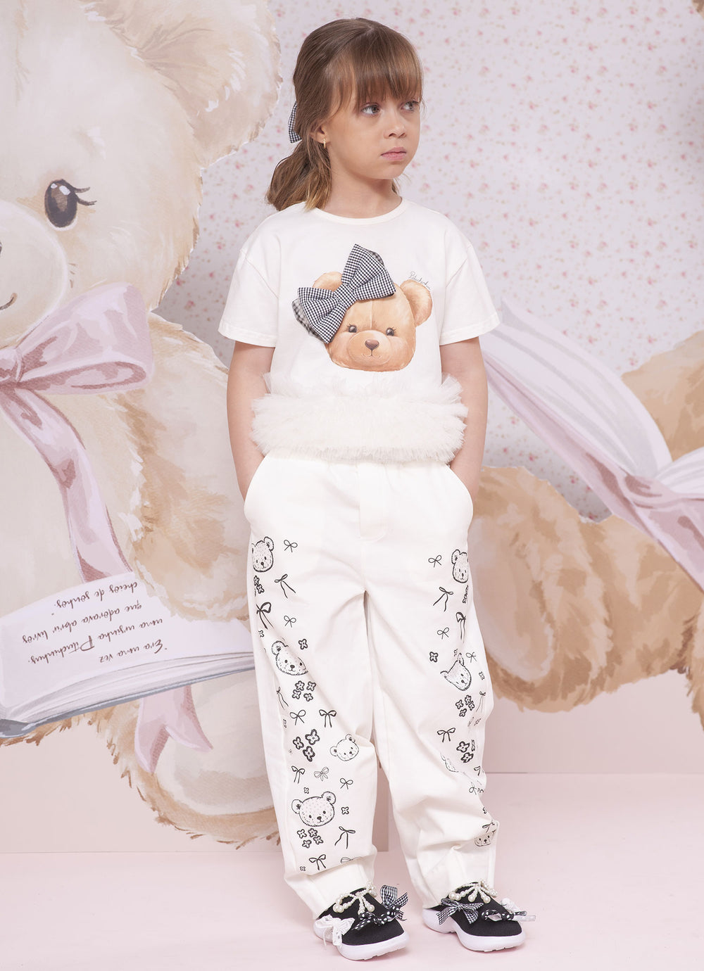 Calça Sarja Baggy Ursinhos e Laços